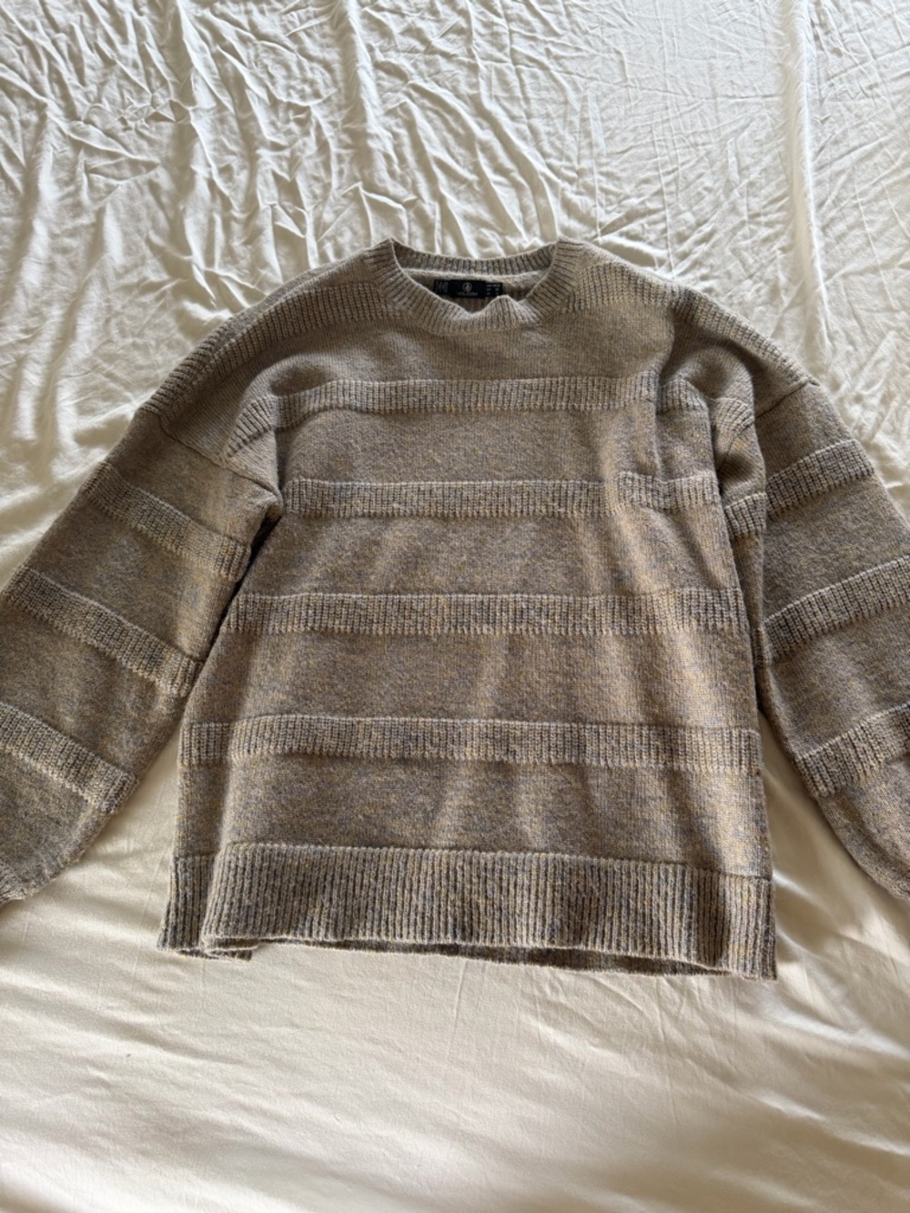 Volcom women’s Taupe Striped Crewneck Sweater